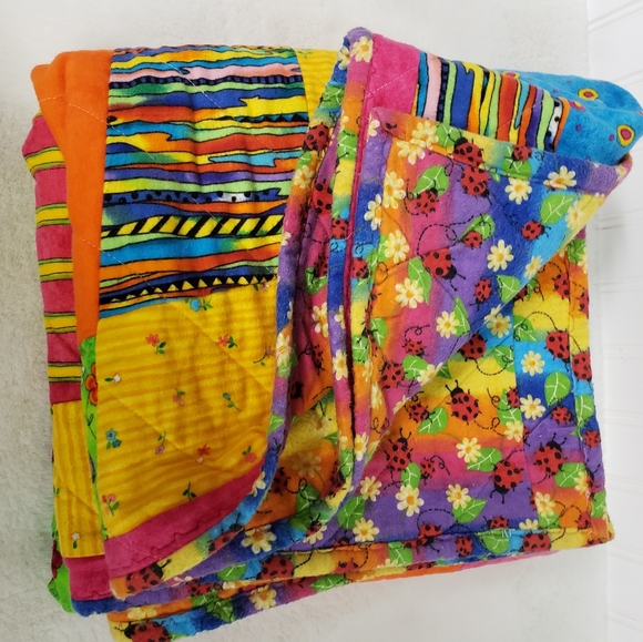 Handmade flannel childrens zoo animals crazy quilt  48" - Picture 6 of 6